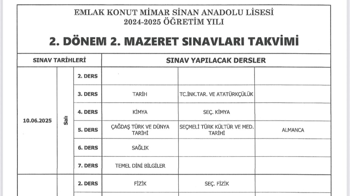 2. DÖNEM 2. ORTAK SINAV TAKVİMİ