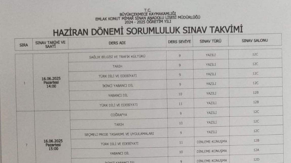 Haziran Dönemi Sorumluluk Sınavı